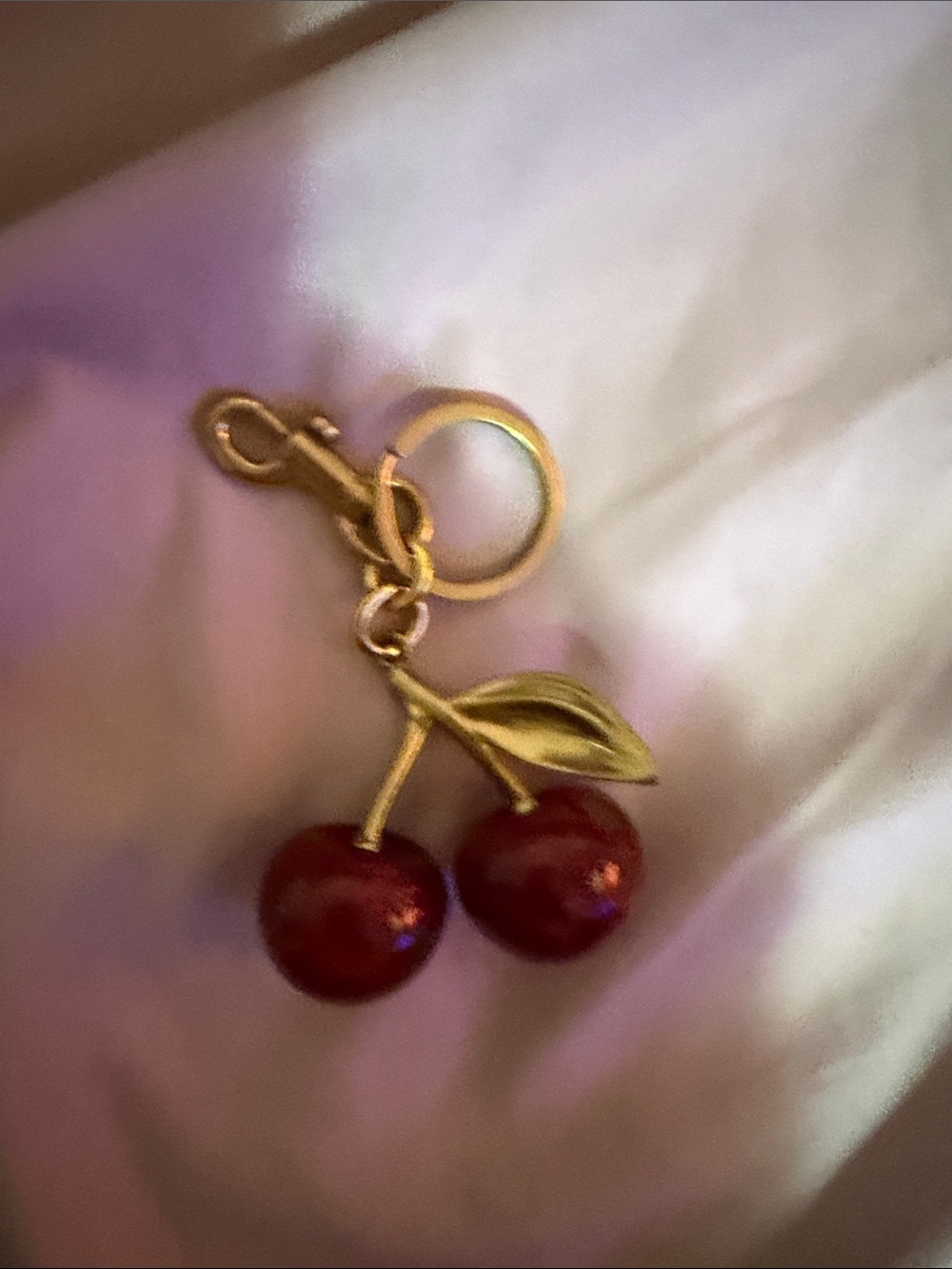 Gold-Tone Cherry Keycharm in Red